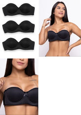Kit 3 Sutiã Tomara Que Caia Alça Silicone Removível Preto