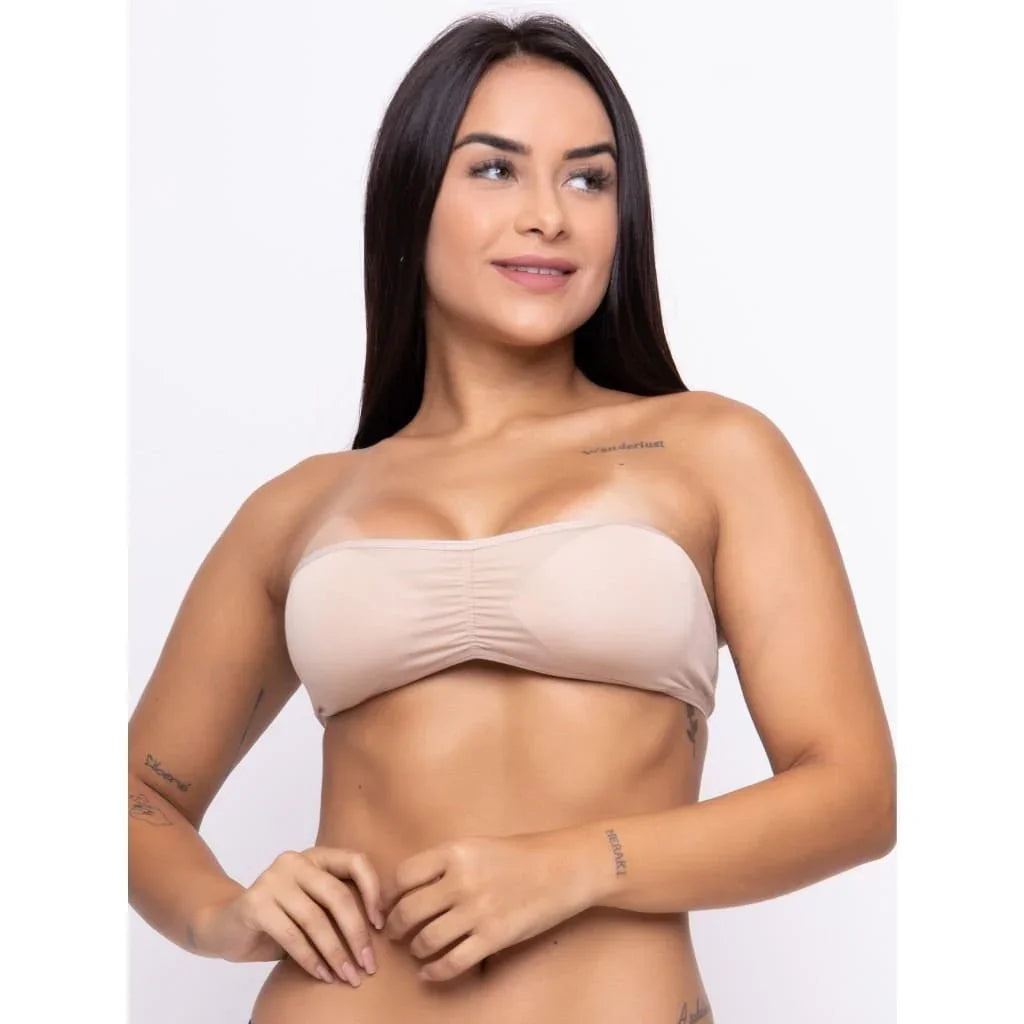 Sutiã Top Faixa Com Bojo Bege