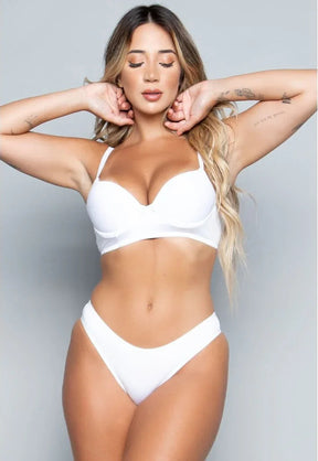 Conjunto Sutiã Básico Com Aro e Calcinha Tanga Branca