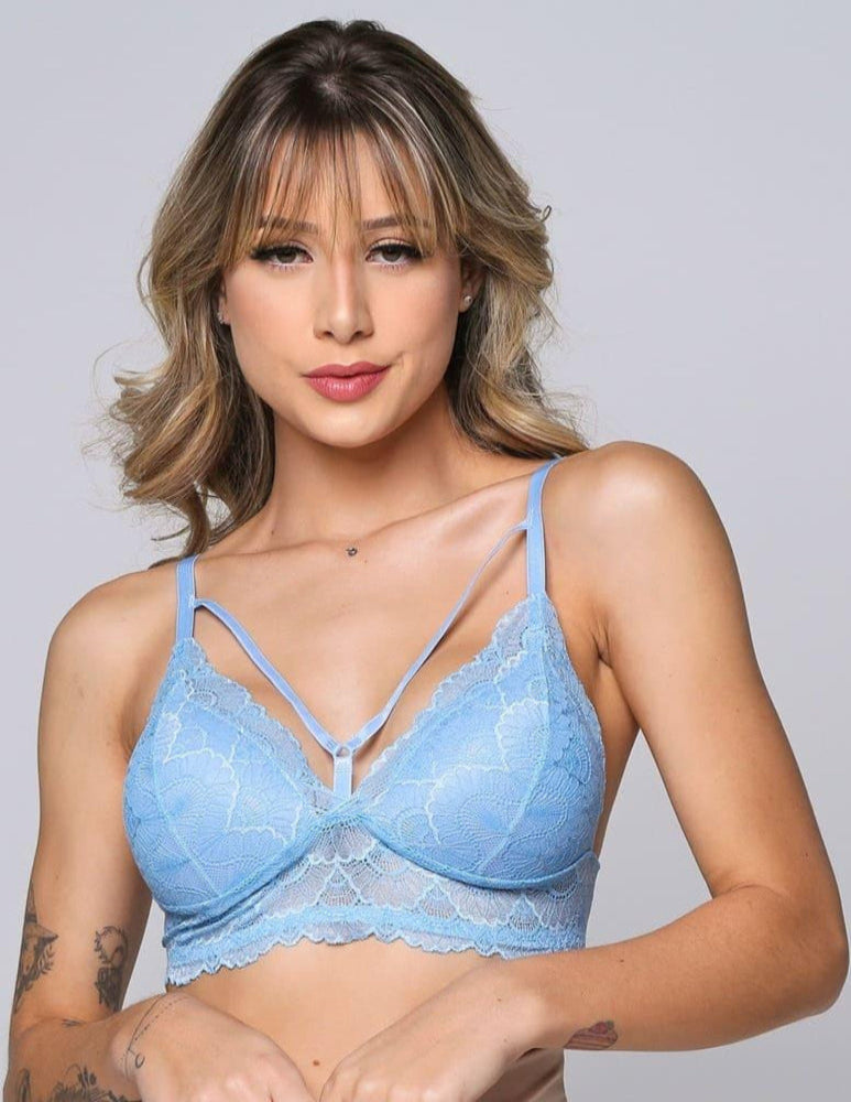 Sutiã Triangulo Em Rendado Com Bojo Azul Ciano