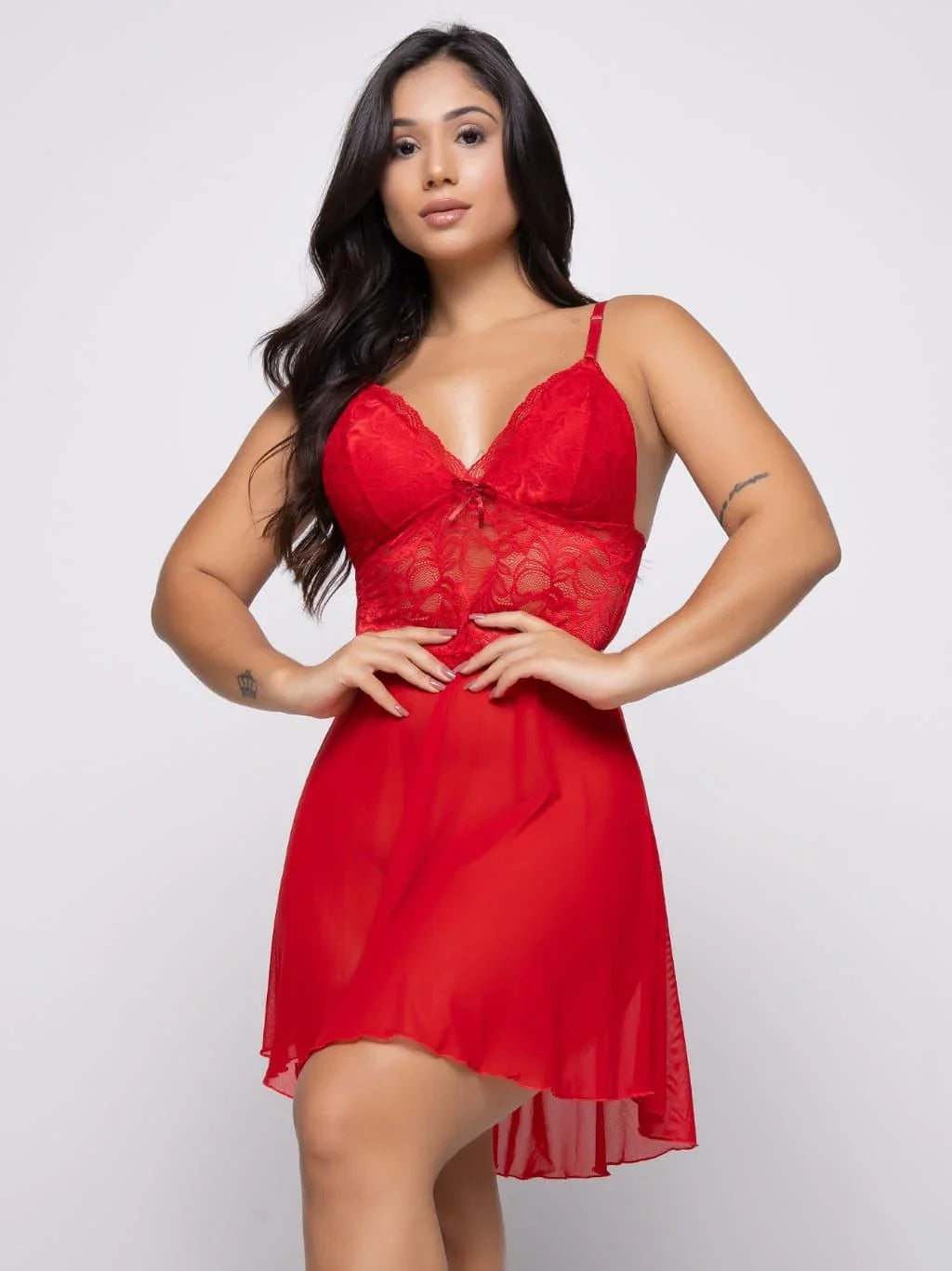 Camisola transparente Tule Em Renda Vermelho