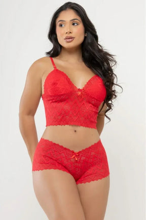 Conjunto sutiã Em Renda Com Aro e Calcinha Caleçon Em Renda Branca