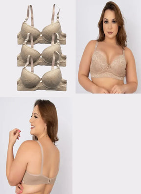 Kit 3 Sutiã Plus Size Em Renda Branco