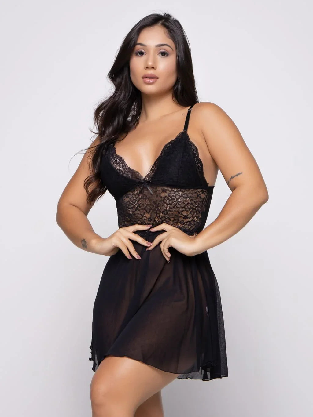 Camisola transparente Tule Em Renda Vermelho