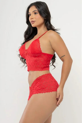 Conjunto sutiã Em Renda Com Aro e Calcinha Caleçon Em Renda Branca