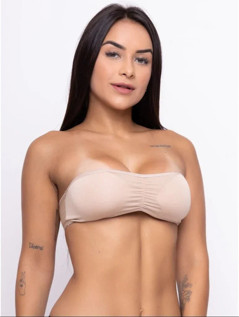 Sutiã Top Faixa Com Bojo Bege