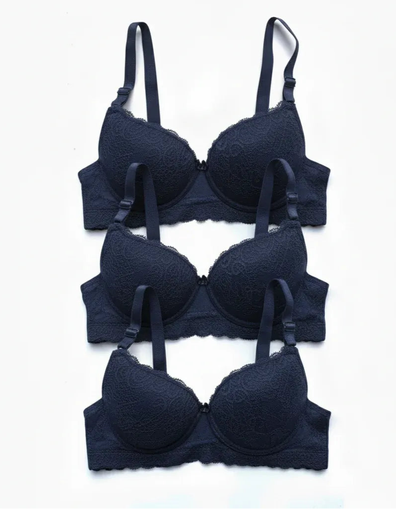 Kit 3 Sutiã Plus Size Em Renda Marinho