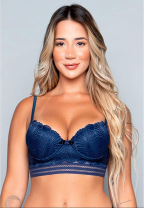 Sutiã Lingerie Com Bojo Em Renda Marinho