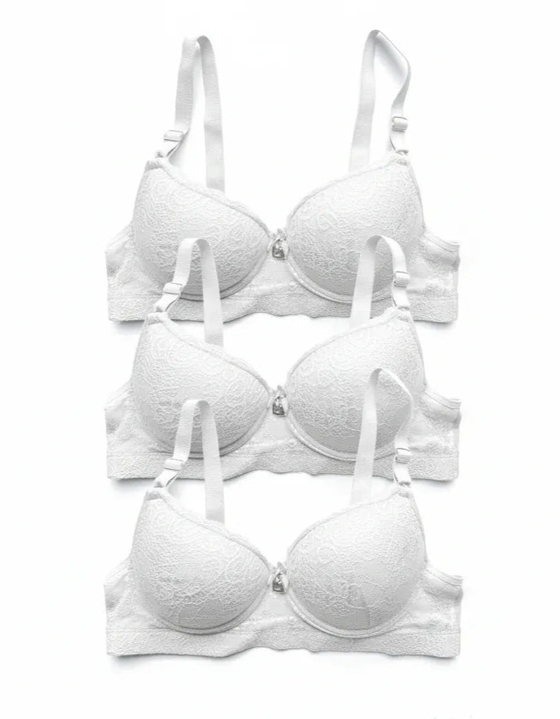 Kit 3 Sutiã Plus Size Em Renda Branco